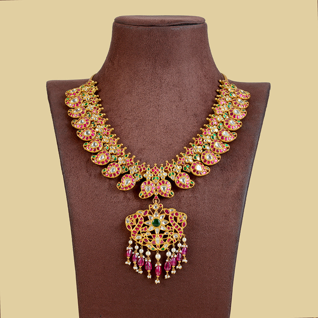 Gold Kundan Mango Haar Necklace - Krishna Jewellers Pearls and Gems