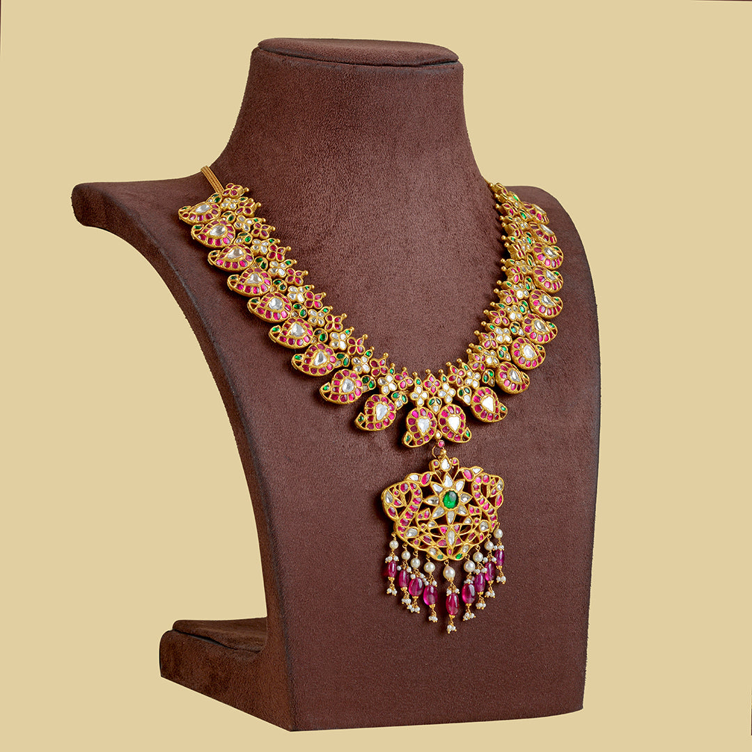 Gold Kundan Mango Haar Necklace - Krishna Jewellers Pearls and Gems
