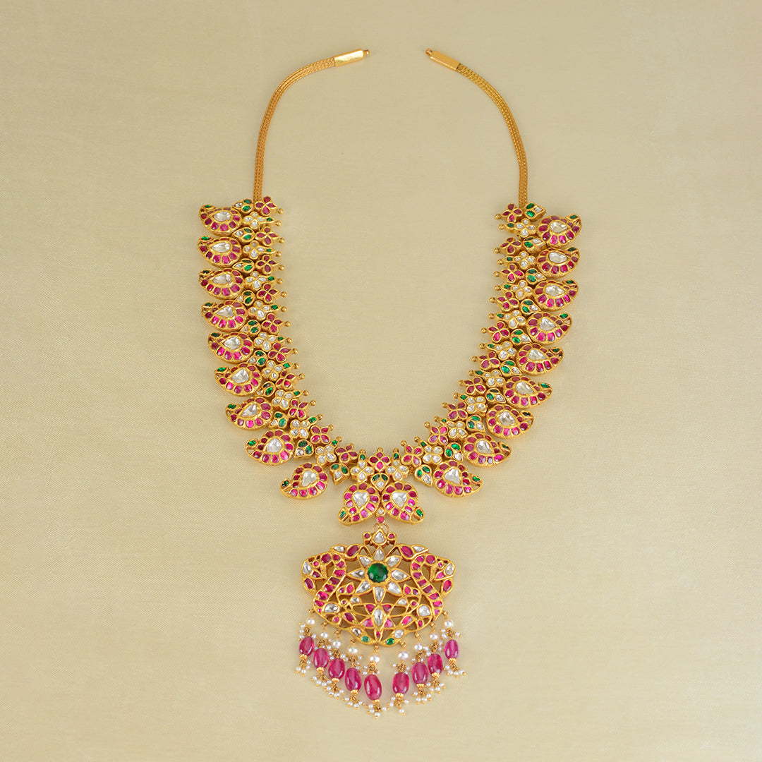 Gold Kundan Mango Haar Necklace - Krishna Jewellers Pearls and Gems