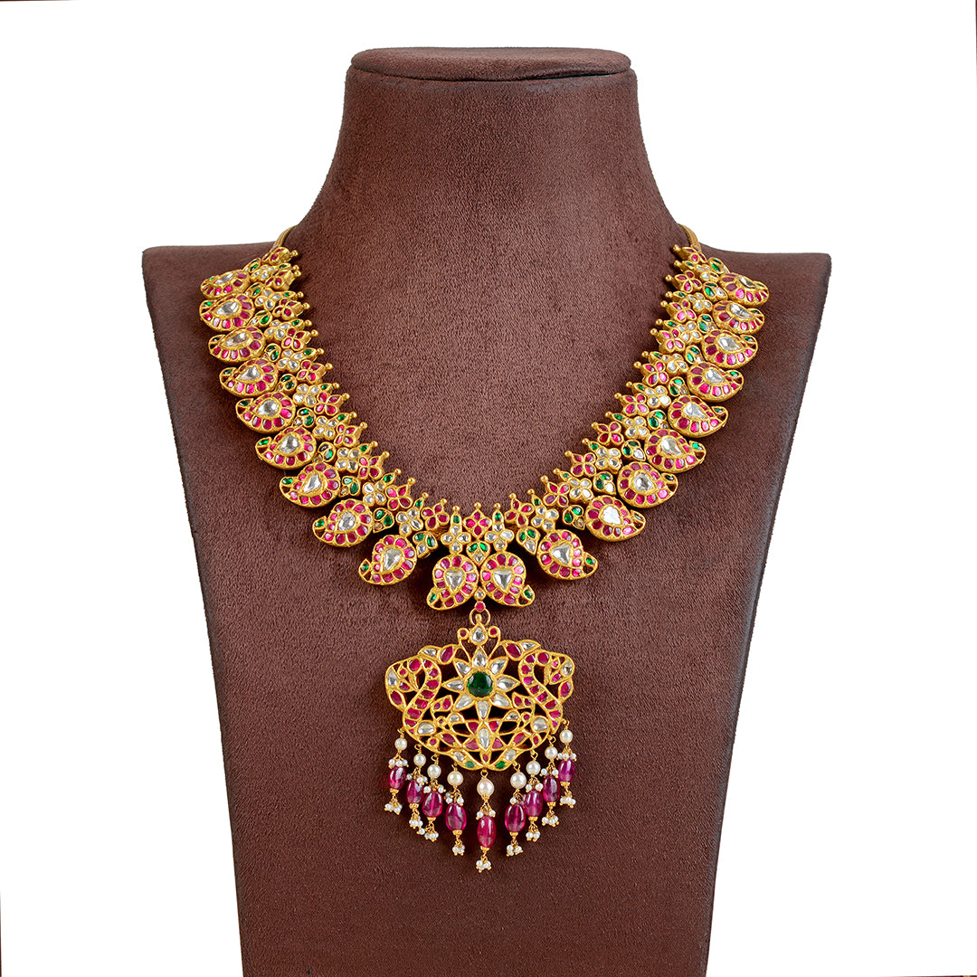 Gold Kundan Mango Haar Necklace - Krishna Jewellers Pearls and Gems