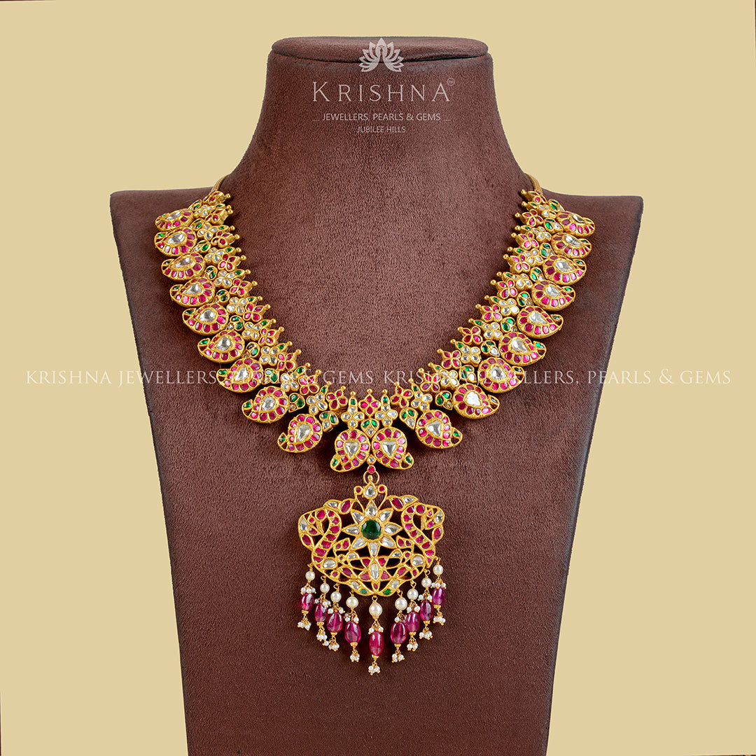 Gold Kundan Mango Haar Necklace - Krishna Jewellers Pearls and Gems
