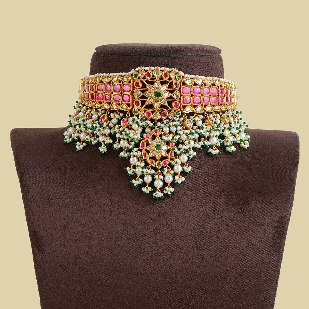 Gold Kundan Guttapusalu Choker - Krishna Jewellers Pearls and Gems