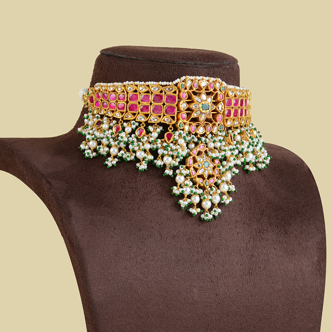 Gold Kundan Guttapusalu Choker - Krishna Jewellers Pearls and Gems