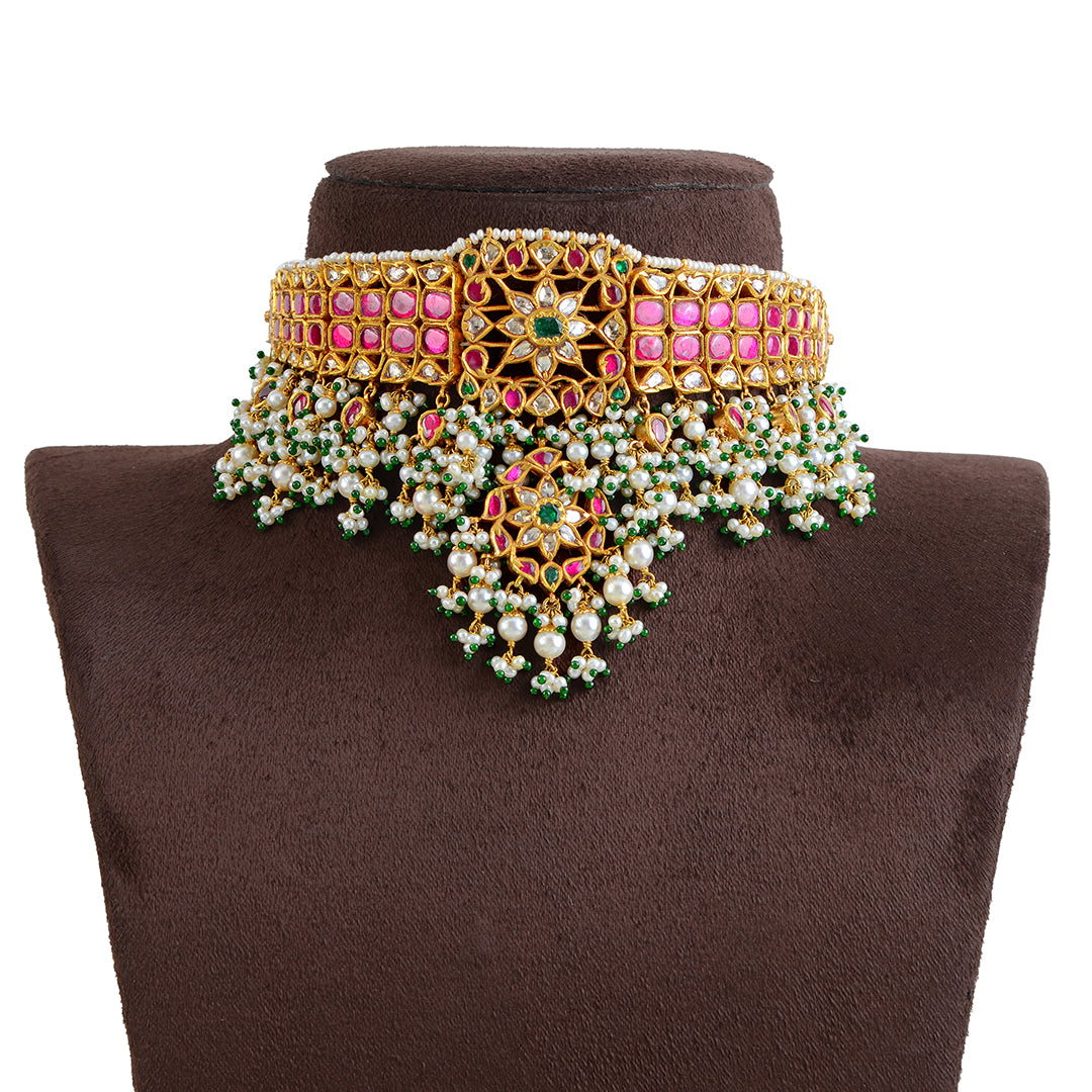 Gold Kundan Guttapusalu Choker - Krishna Jewellers Pearls and Gems