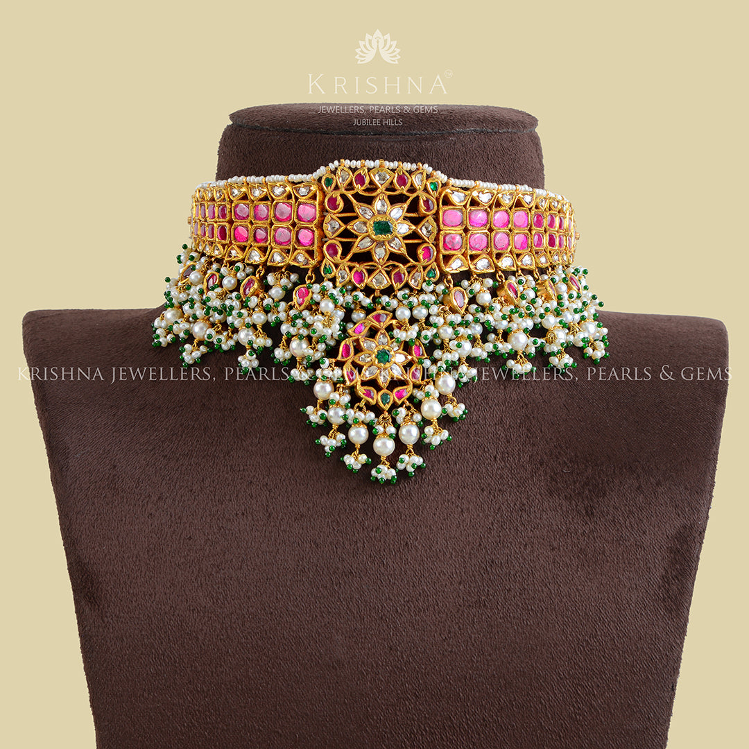 Gold Kundan Guttapusalu Choker - Krishna Jewellers Pearls and Gems