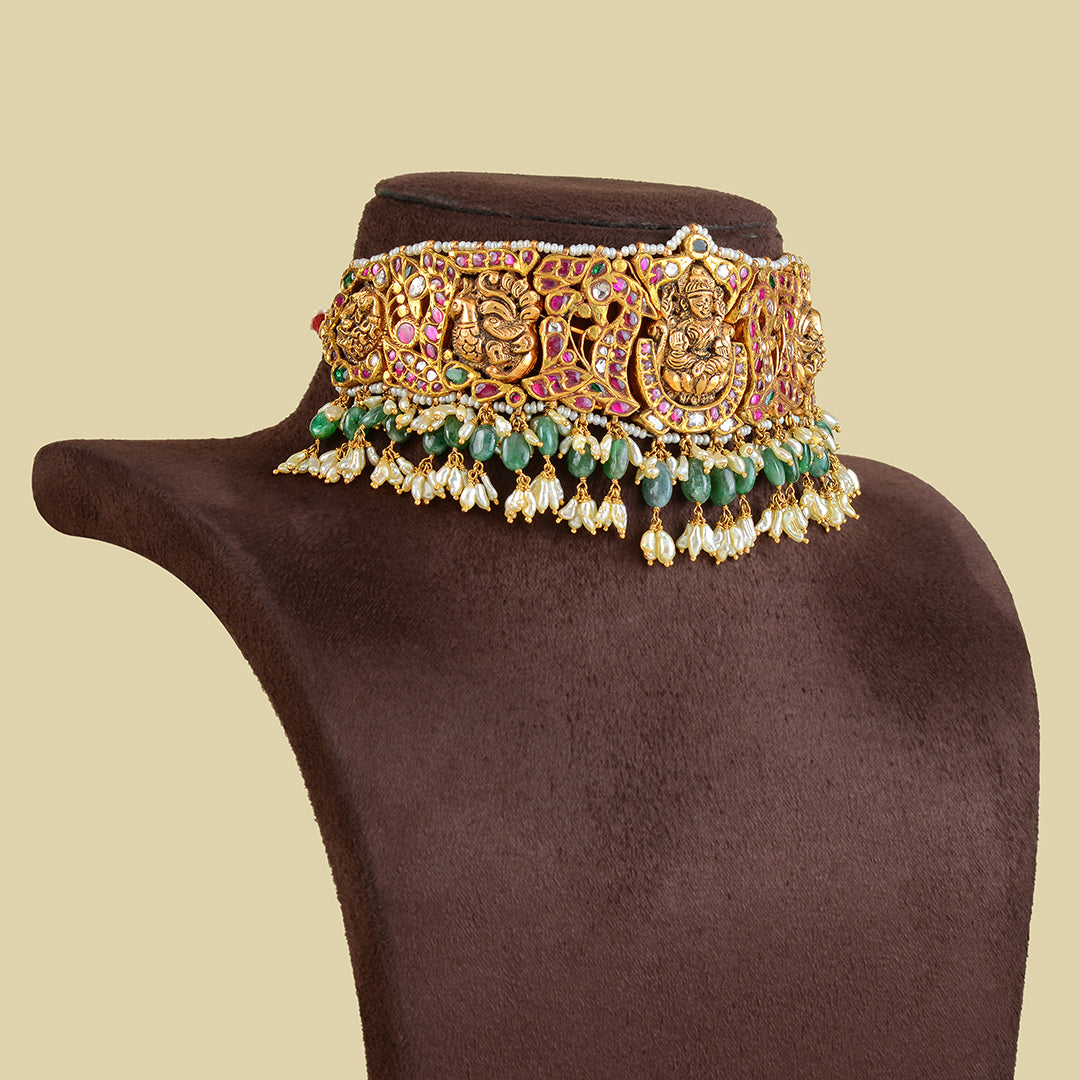 22k Gold Kundan Pearl Choker - Krishna Jewellers Pearls and Gems