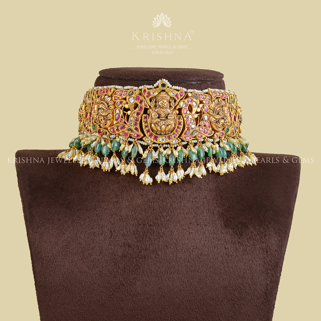 22k Gold Kundan Pearl Choker - Krishna Jewellers Pearls and Gems