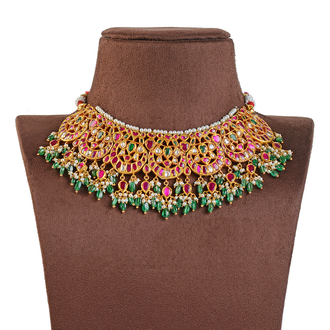 Rose Cut Polki Emerald Choker - Krishna Jewellers Pearls and Gems