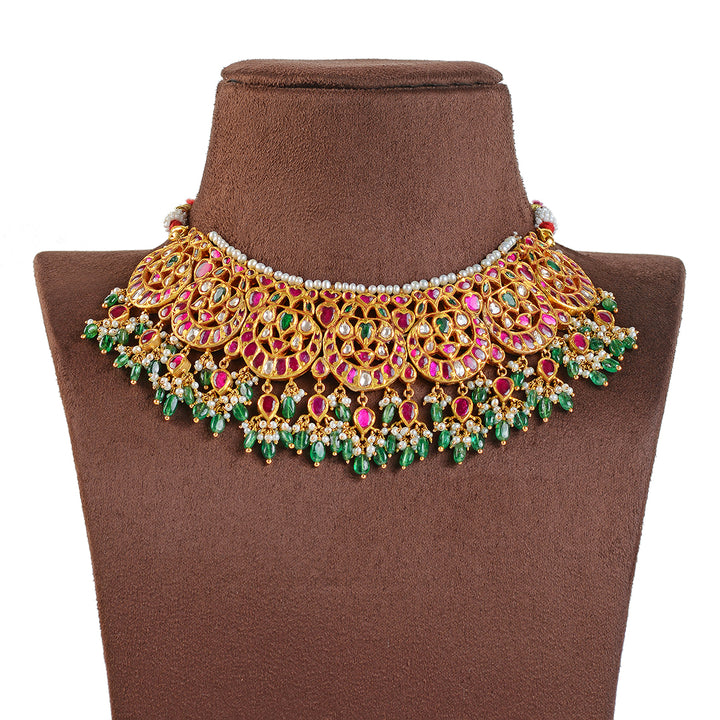 Rose Cut Polki Emerald Choker - Krishna Jewellers Pearls and Gems