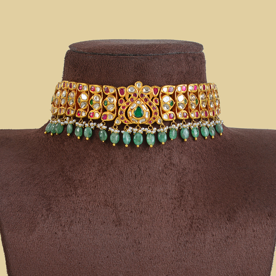 22k Gold Kundan Polki Choker - Krishna Jewellers Pearls and Gems