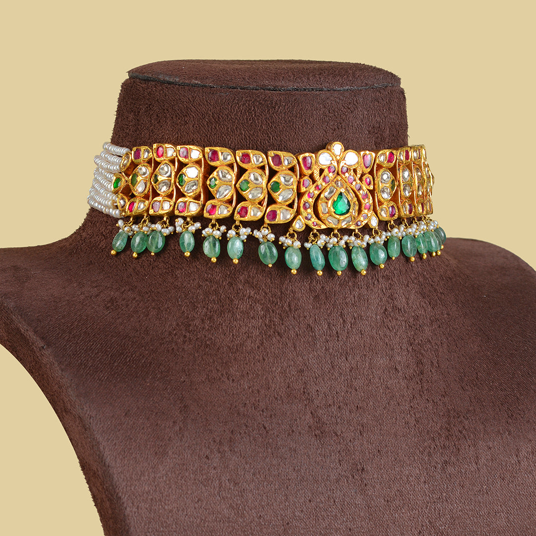 22k Gold Kundan Polki Choker - Krishna Jewellers Pearls and Gems