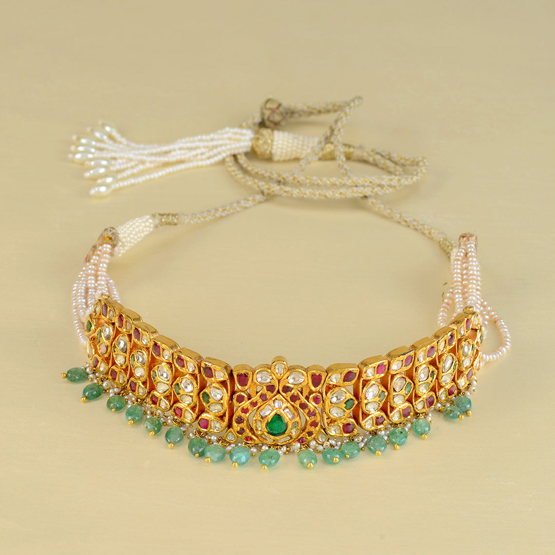 22k Gold Kundan Polki Choker - Krishna Jewellers Pearls and Gems