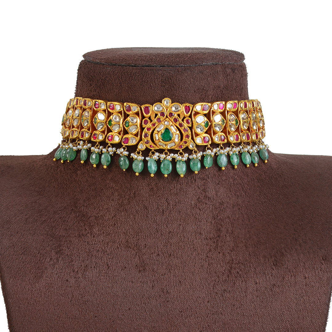 22k Gold Kundan Polki Choker - Krishna Jewellers Pearls and Gems