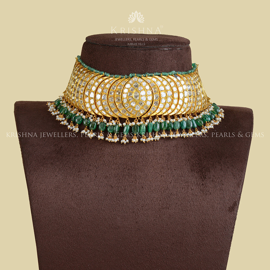Beautifull 22k Gold Polki Choker - Krishna Jewellers Pearls and Gems