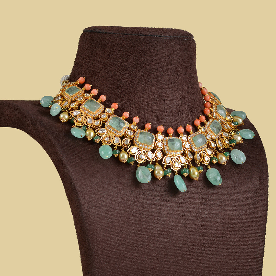 Emerald Polki Coral Choker - Krishna Jewellers Pearls and Gems