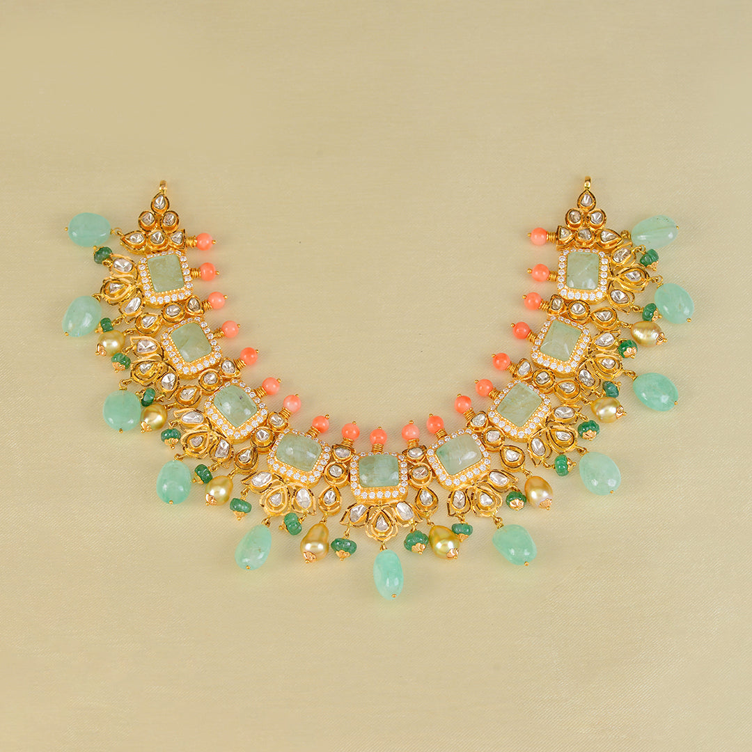 Emerald Polki Coral Choker - Krishna Jewellers Pearls and Gems
