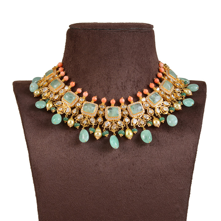 Emerald Polki Coral Choker - Krishna Jewellers Pearls and Gems