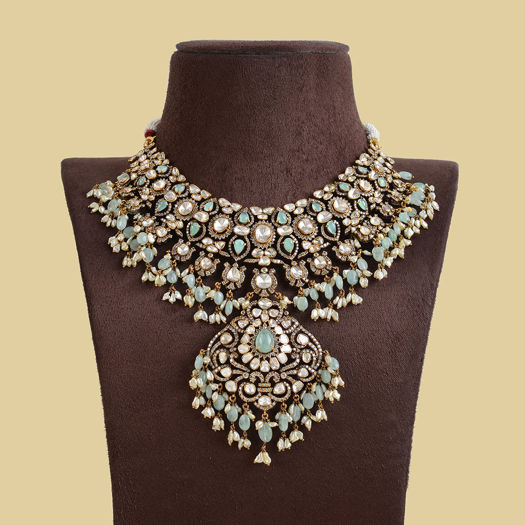 22k Victorian Polki Necklace - Krishna Jewellers Pearls and Gems