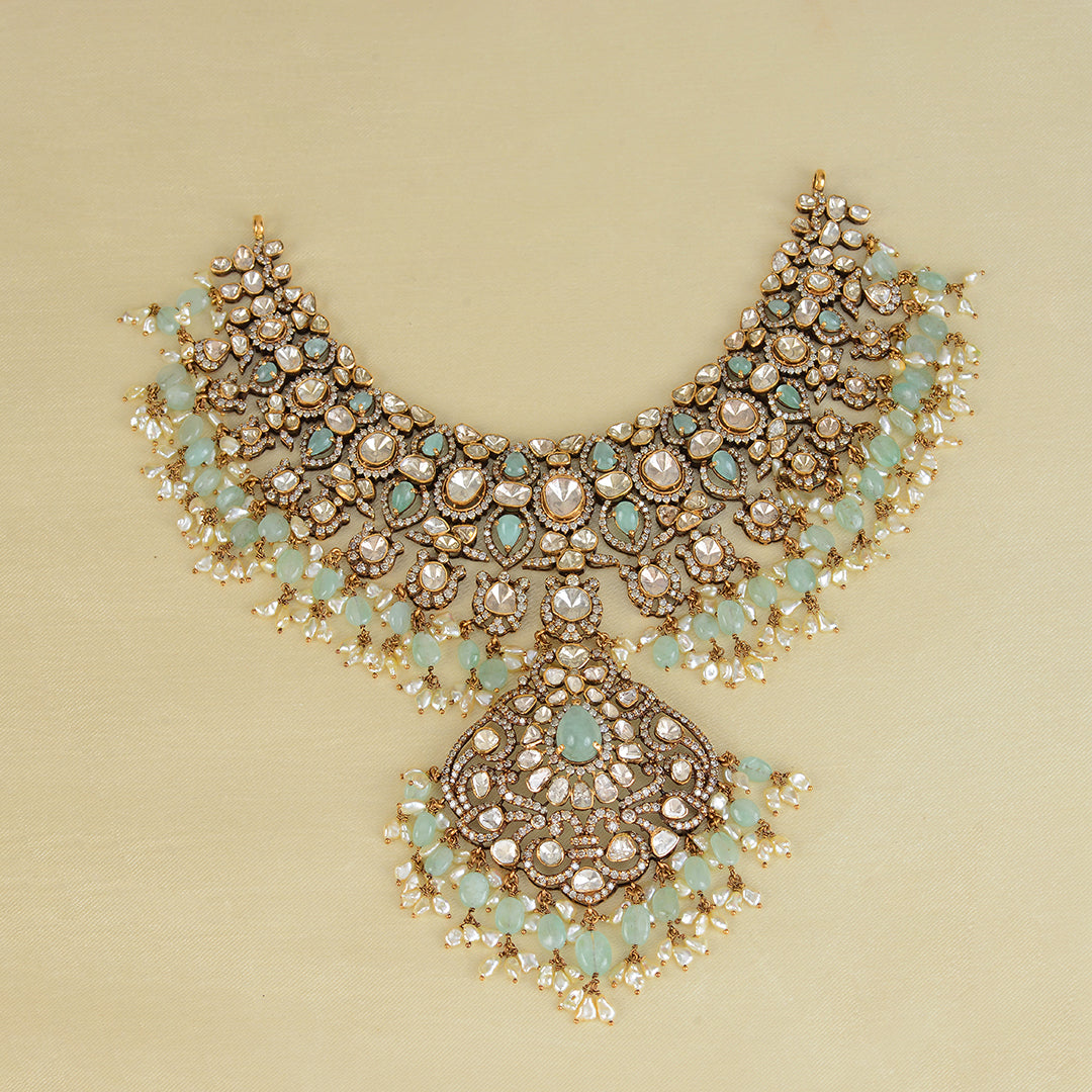 22k Victorian Polki Necklace - Krishna Jewellers Pearls and Gems