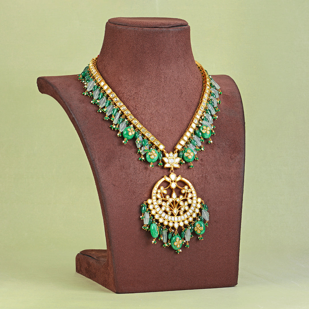 Gorgeous Polki Long Necklace - Krishna Jewellers Pearls and Gems