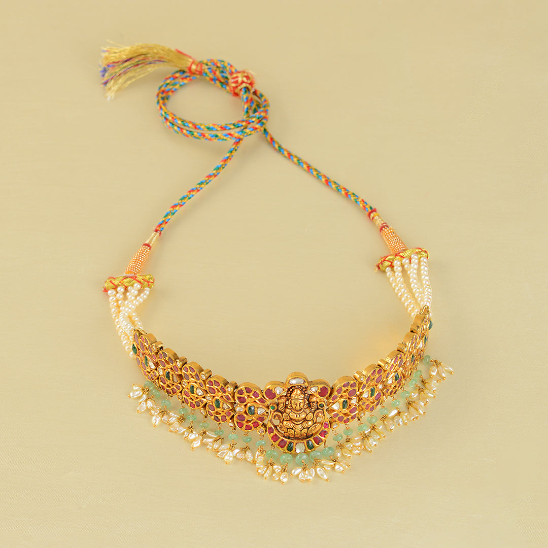 Gold Laxmi Devi Kundan Choker - Krishna Jewellers Pearls and Gems