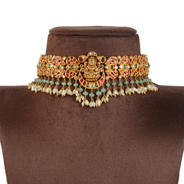Gold Laxmi Devi Kundan Choker - Krishna Jewellers Pearls and Gems