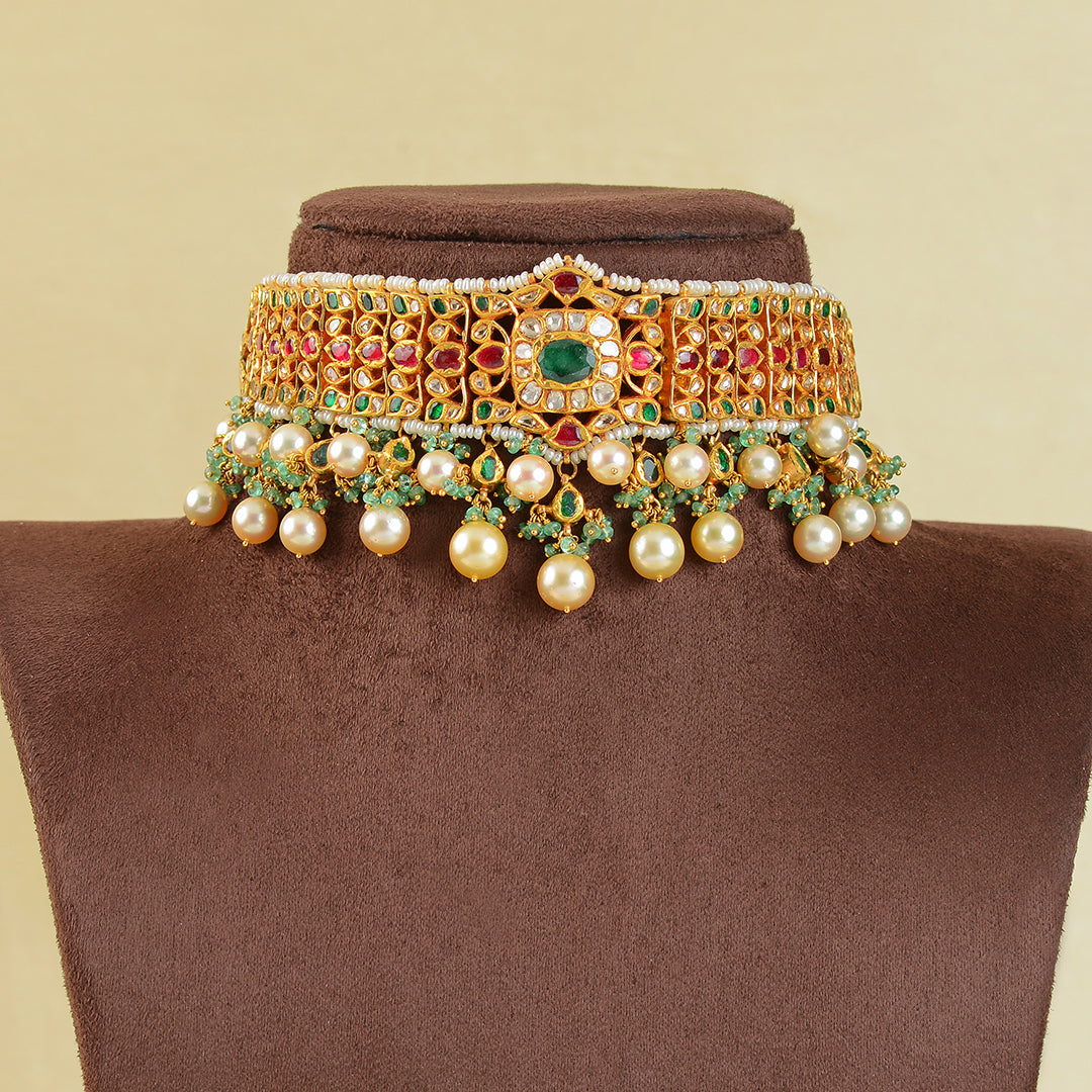 22k Gold Pearl Kundan Choker - Krishna Jewellers Pearls and Gems