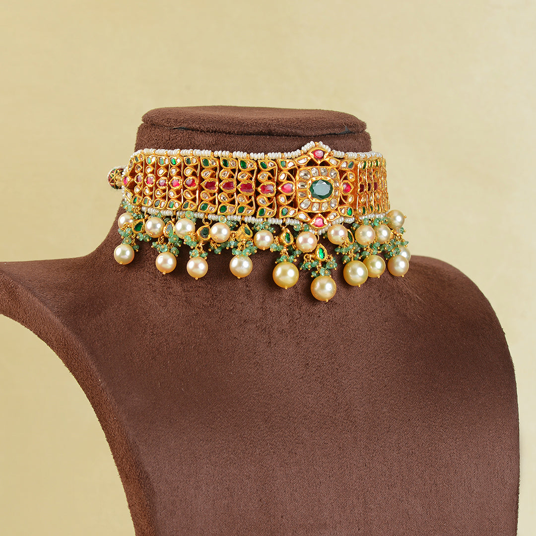22k Gold Pearl Kundan Choker - Krishna Jewellers Pearls and Gems