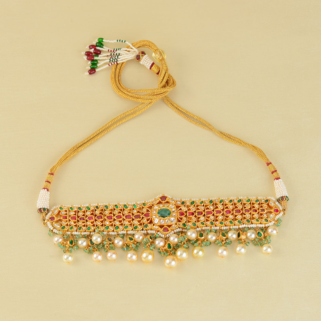22k Gold Pearl Kundan Choker - Krishna Jewellers Pearls and Gems