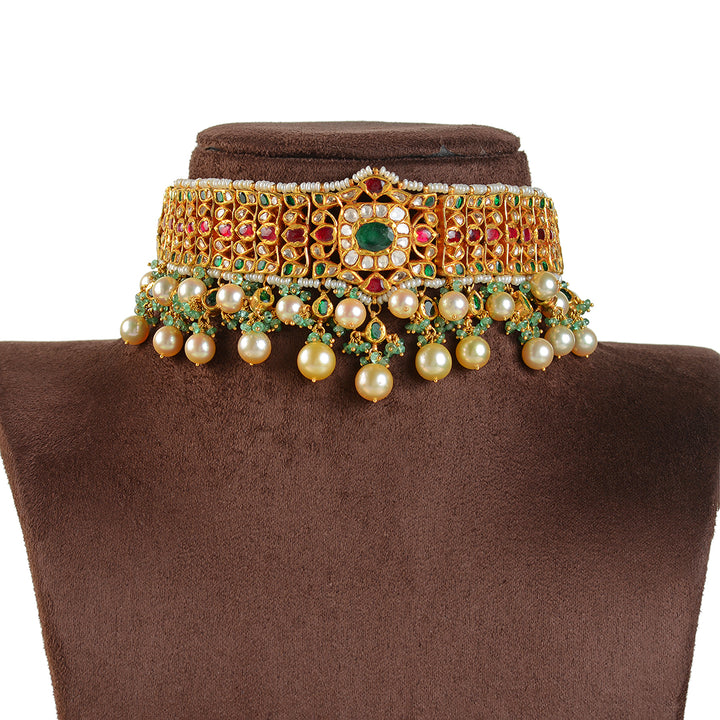 22k Gold Pearl Kundan Choker - Krishna Jewellers Pearls and Gems
