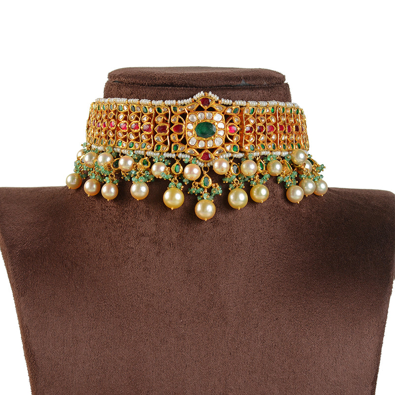 22k Gold Pearl Kundan Choker