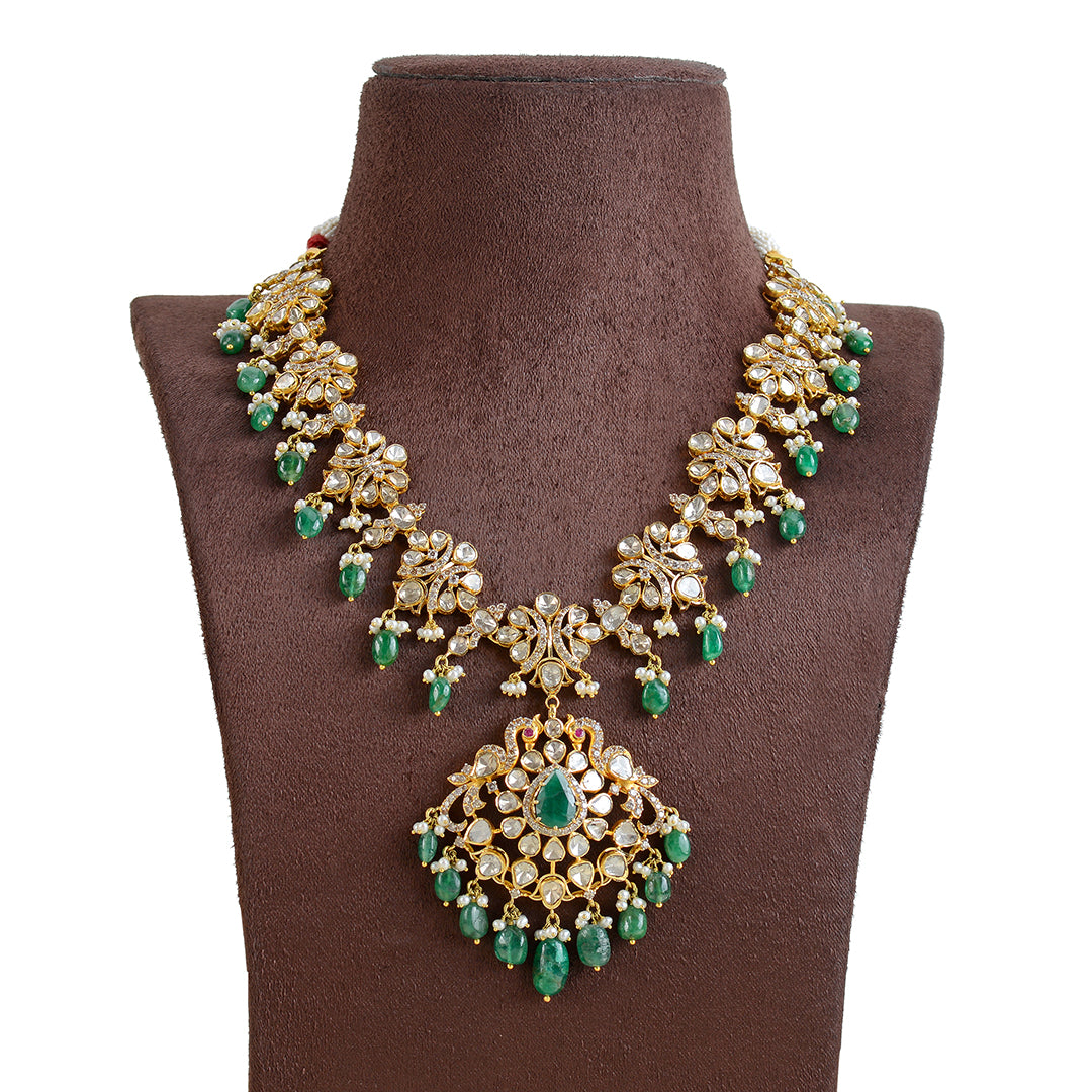 18K Gold Polki Diamond Long Haram - Krishna Jewellers Pearls and Gems