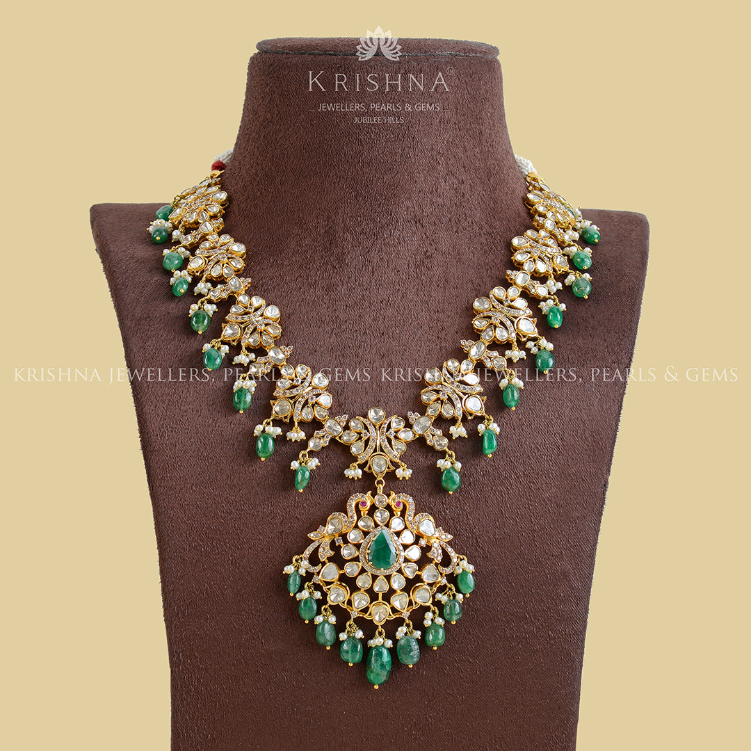 18K Gold Polki Diamond Long Haram - Krishna Jewellers Pearls and Gems