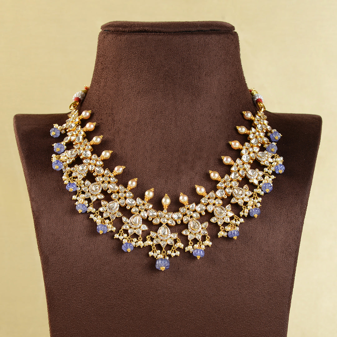 Beautifull Gold Polki Choker Necklace - Krishna Jewellers Pearls and Gems