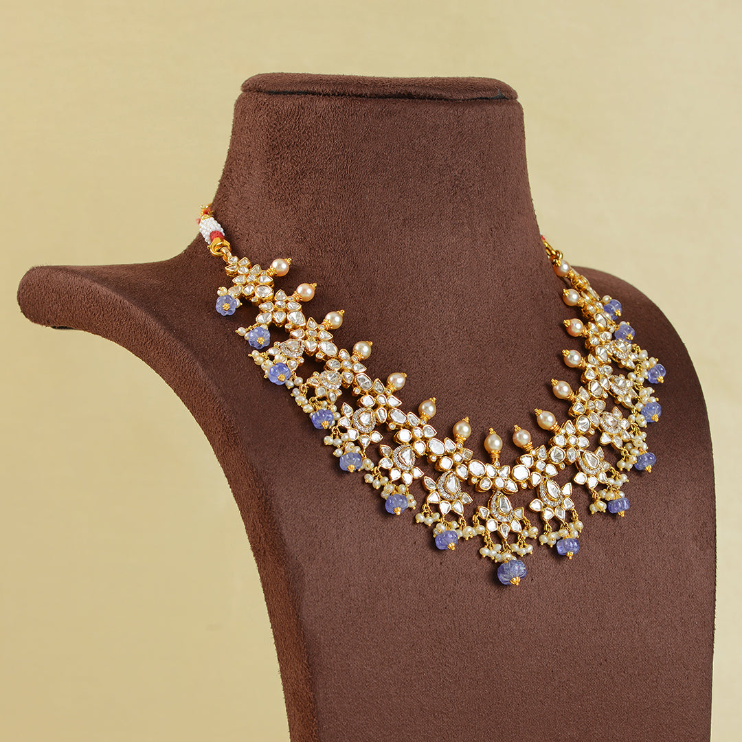Beautifull Gold Polki Choker Necklace - Krishna Jewellers Pearls and Gems