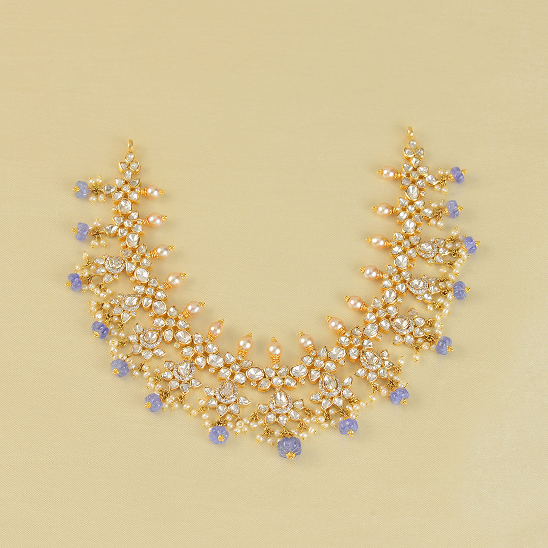 Beautifull Gold Polki Choker Necklace - Krishna Jewellers Pearls and Gems