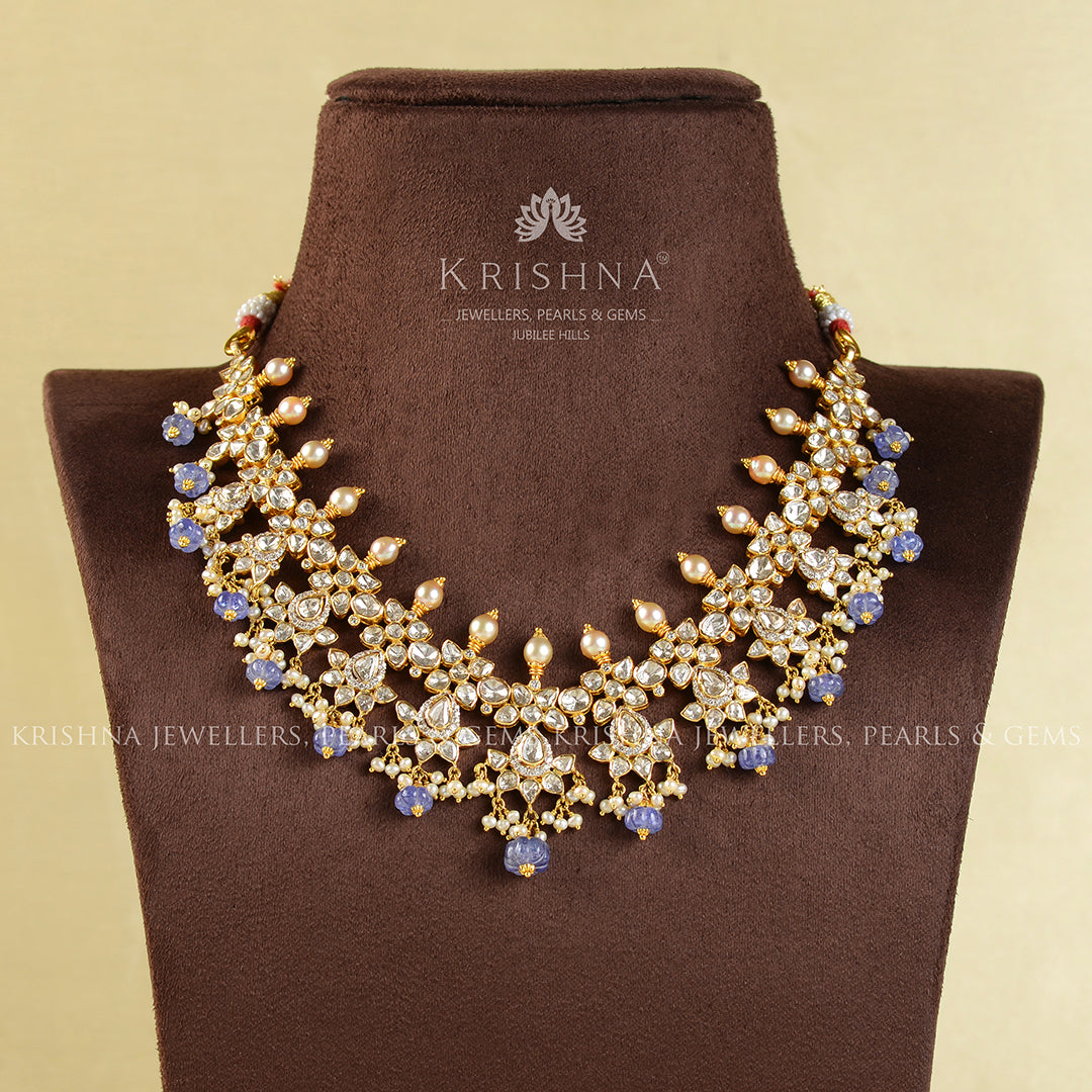 Beautifull Gold Polki Choker Necklace - Krishna Jewellers Pearls and Gems