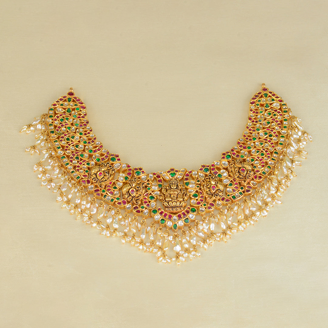 22k Gold Polki Ruby Choker - Krishna Jewellers Pearls and Gems