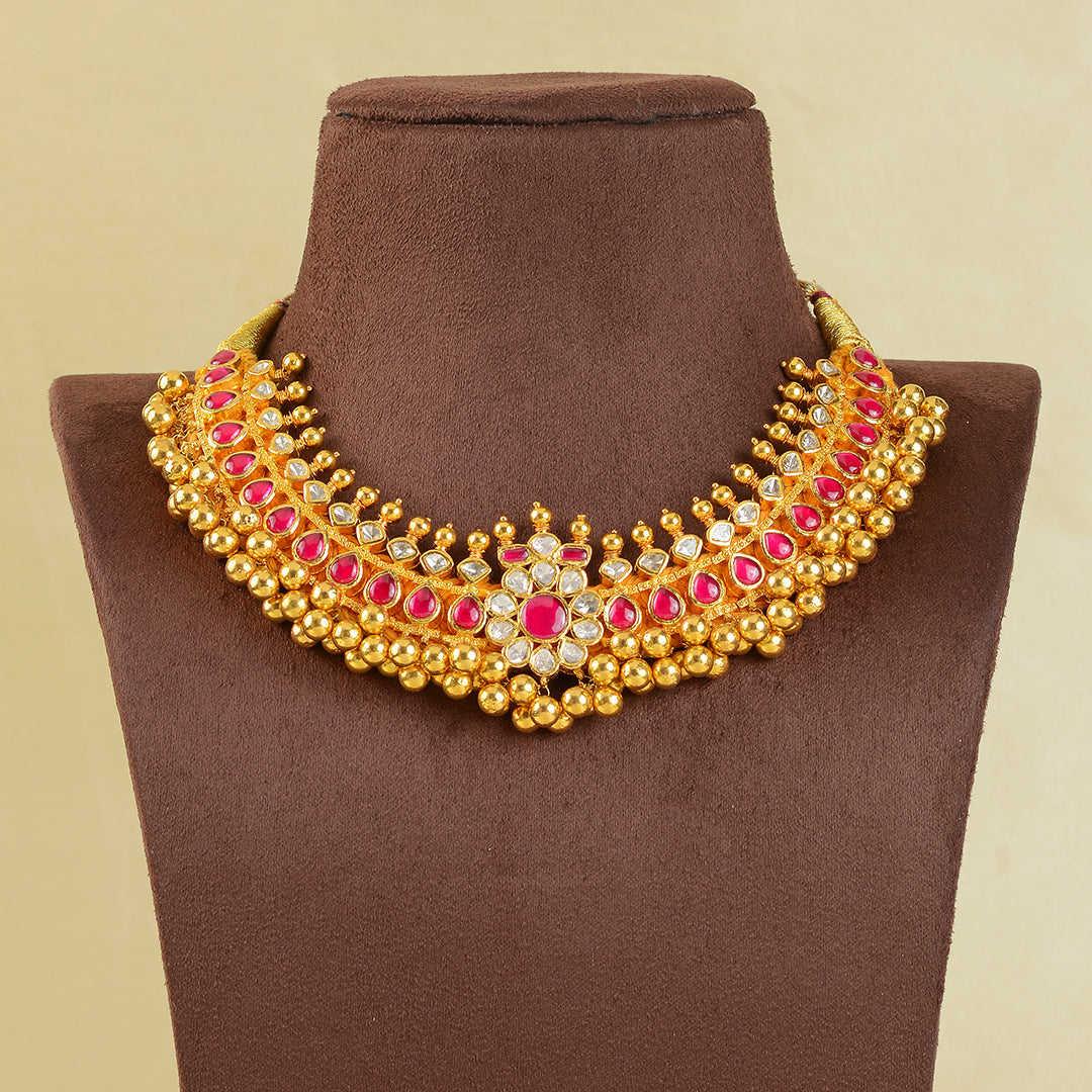 18k Gold Polki Choker Necklace - Krishna Jewellers Pearls and Gems