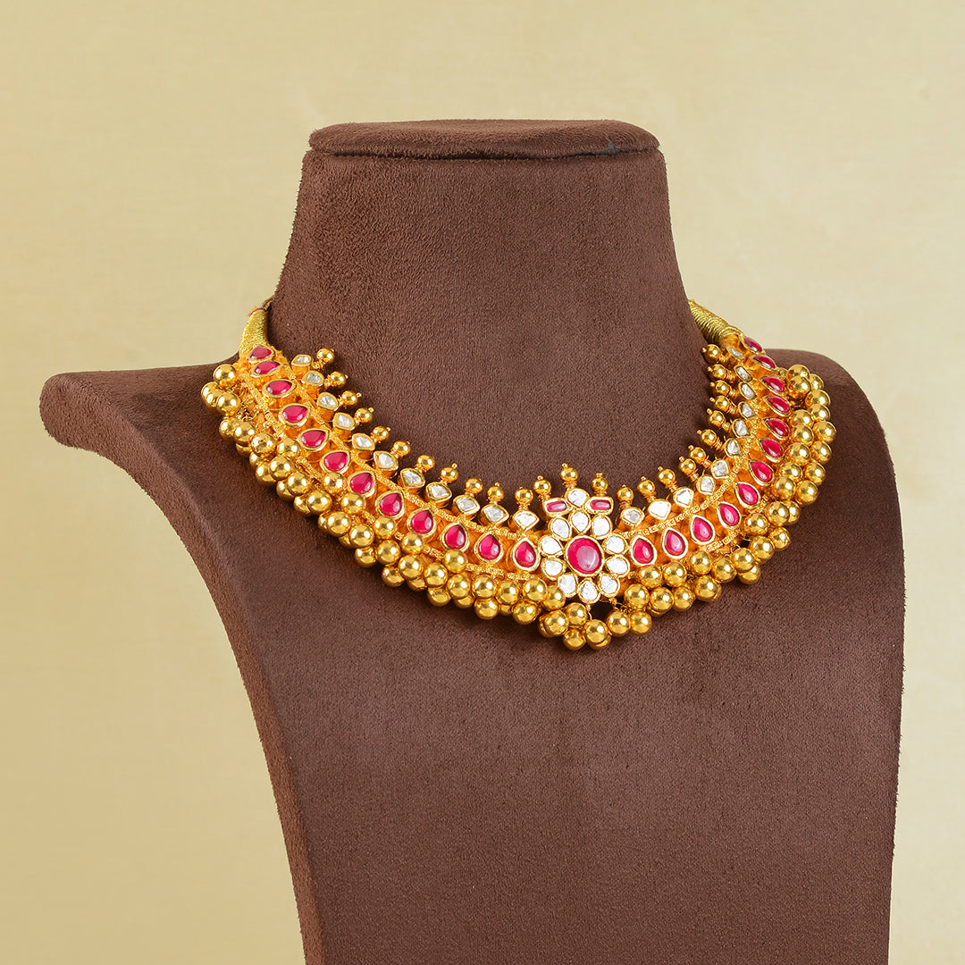 18k Gold Polki Choker Necklace - Krishna Jewellers Pearls and Gems