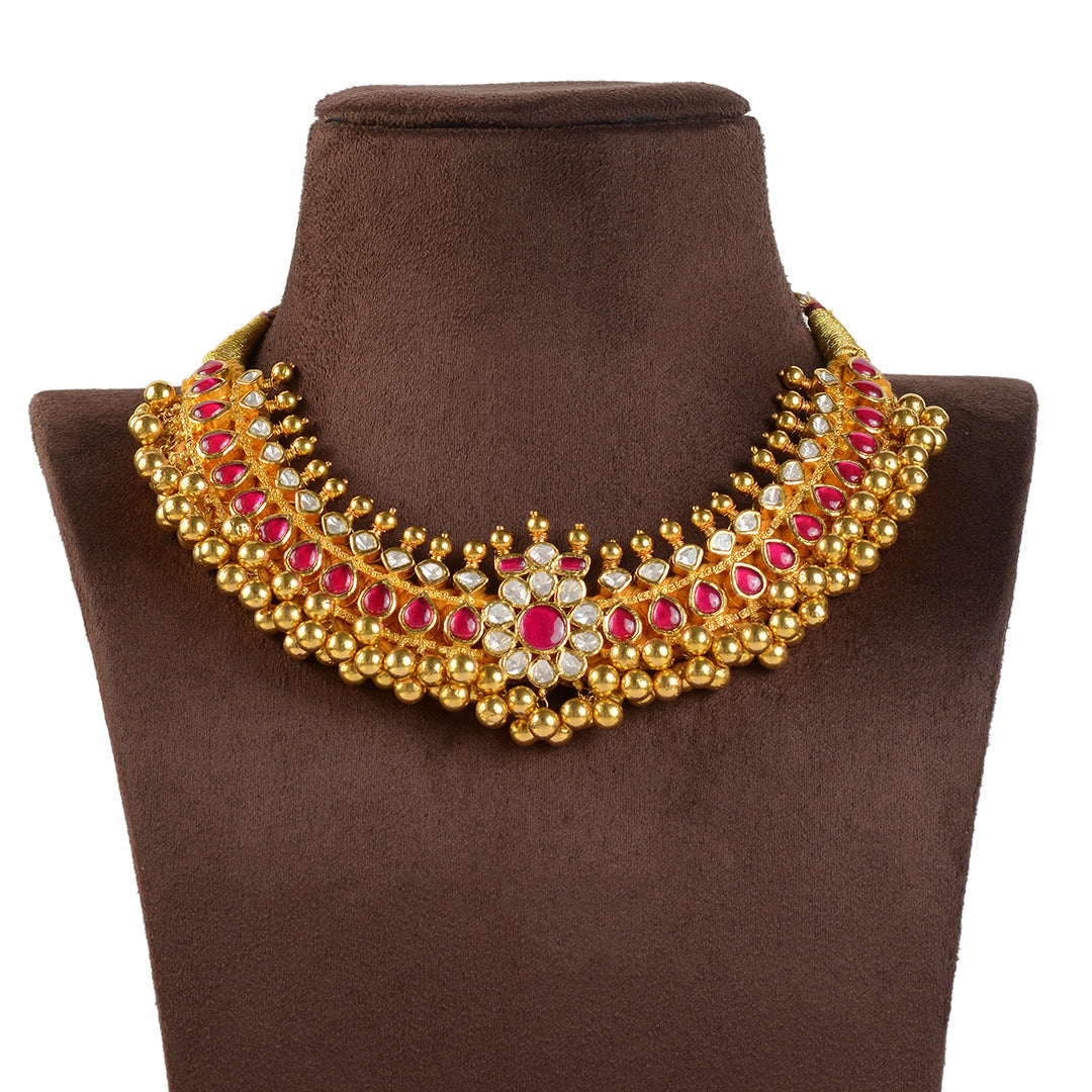 18k Gold Polki Choker Necklace - Krishna Jewellers Pearls and Gems