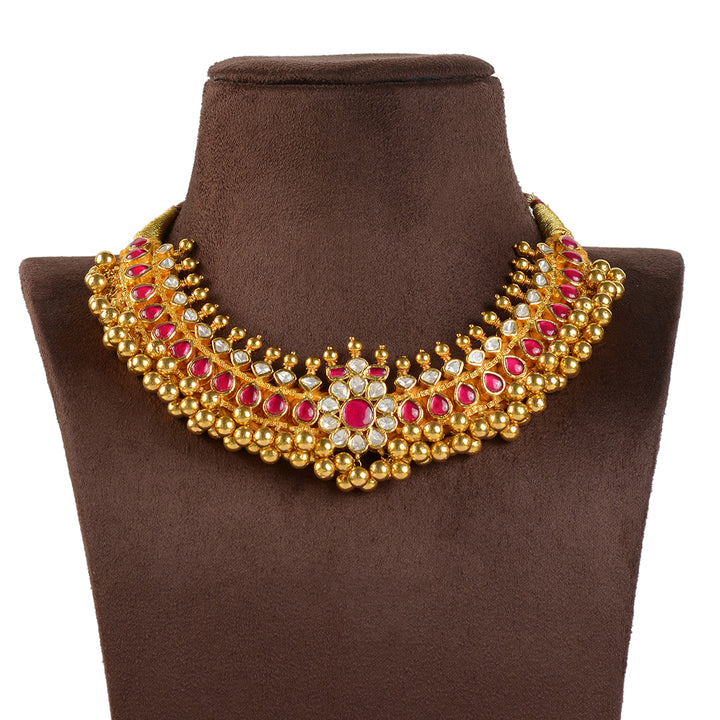 18k Gold Polki Choker Necklace - Krishna Jewellers Pearls and Gems