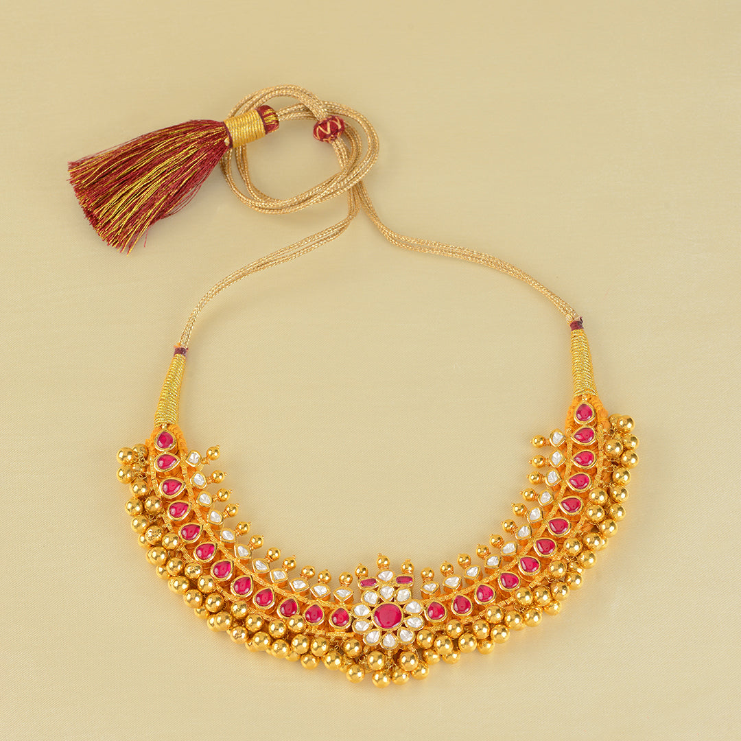 18k Gold Polki Choker Necklace - Krishna Jewellers Pearls and Gems