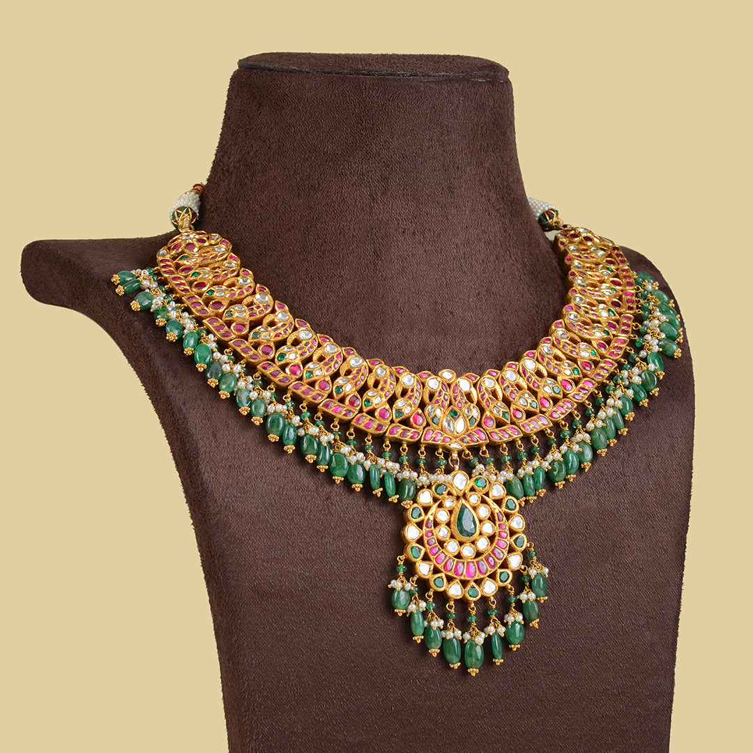 22k Gold Kundan Emerald Choker - Krishna Jewellers Pearls and Gems