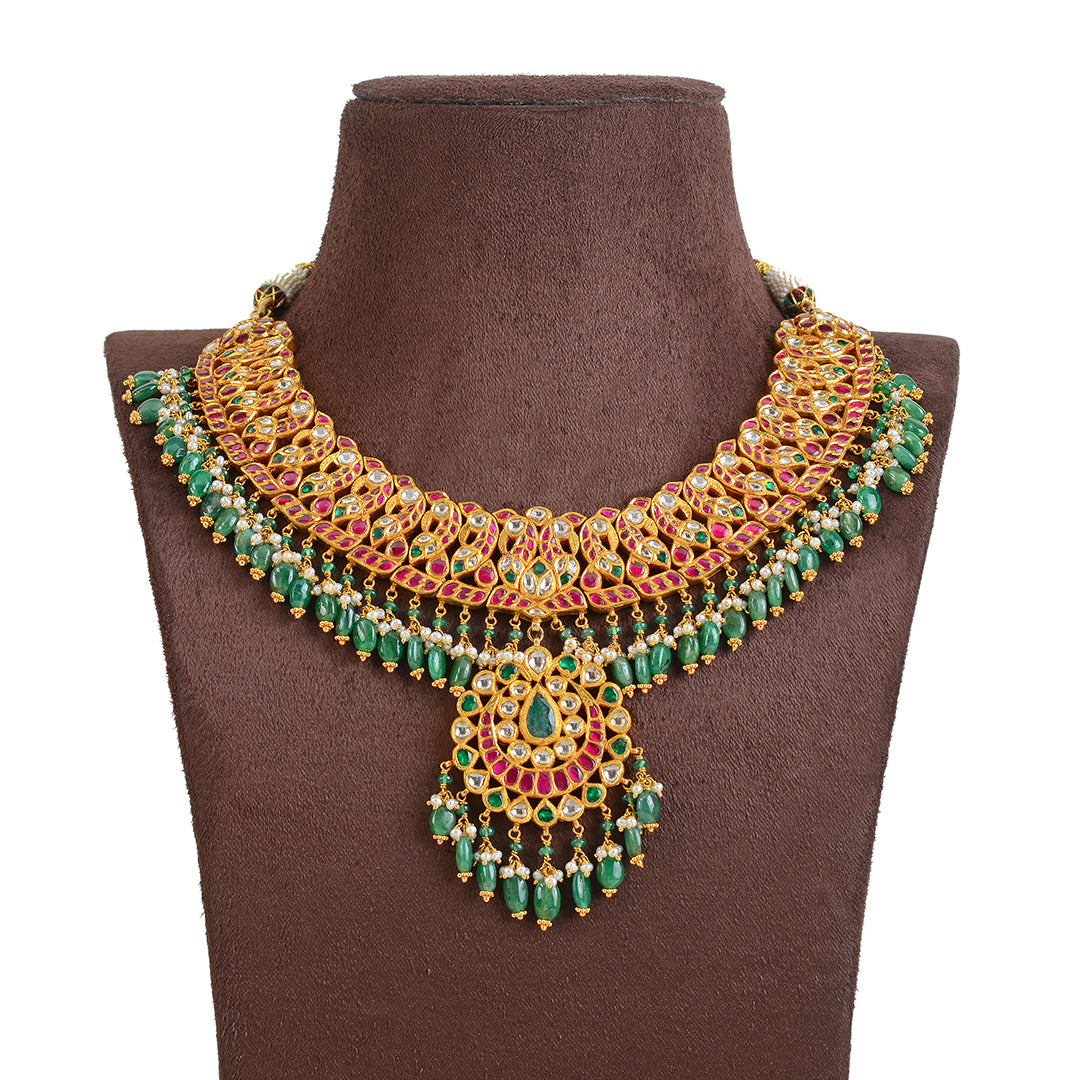 22k Gold Kundan Emerald Choker - Krishna Jewellers Pearls and Gems