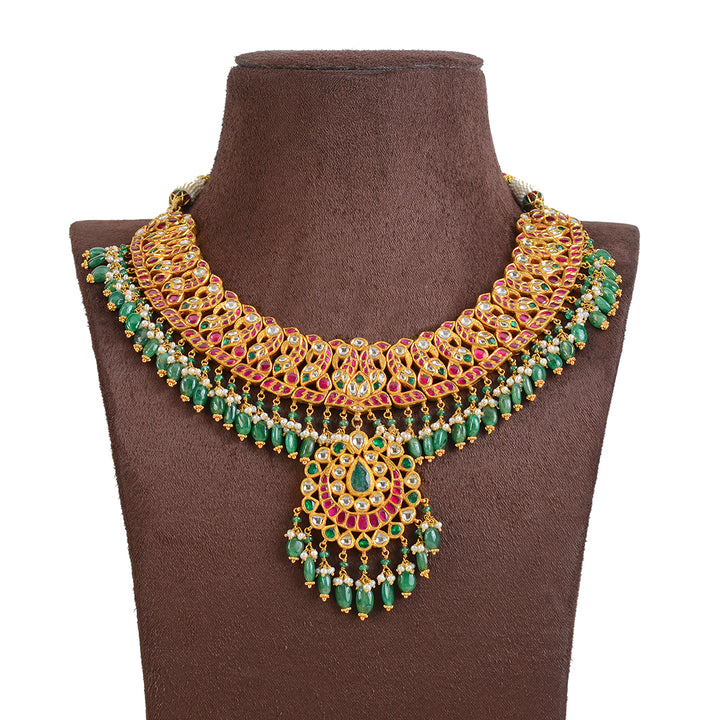 22k Gold Kundan Emerald Choker - Krishna Jewellers Pearls and Gems