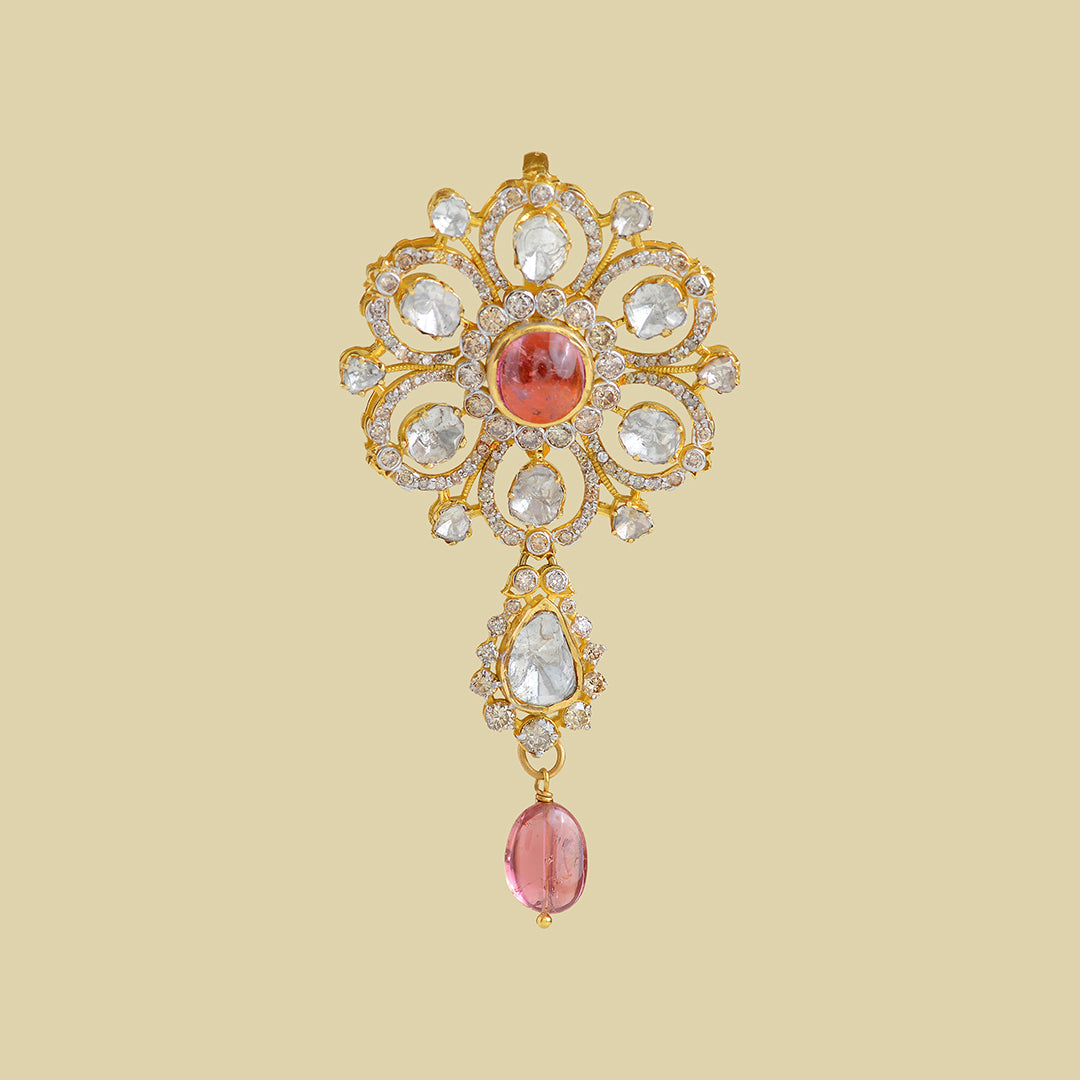 18k tourmaline beads gold polki pendant - Krishna Jewellers Pearls and Gems