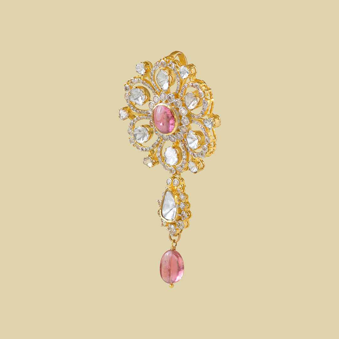18k tourmaline beads gold polki pendant - Krishna Jewellers Pearls and Gems