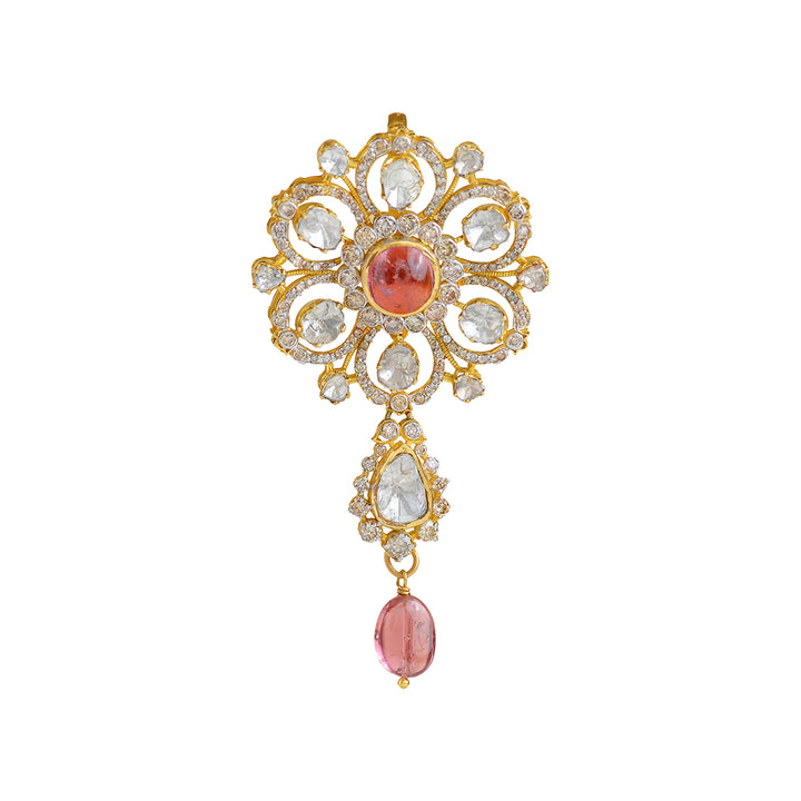 18k tourmaline beads gold polki pendant - Krishna Jewellers Pearls and Gems