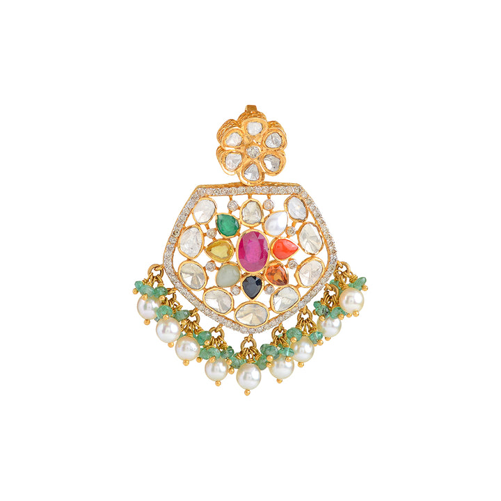 22k Gold Navaratan Polki Pendant - Krishna Jewellers Pearls and Gems